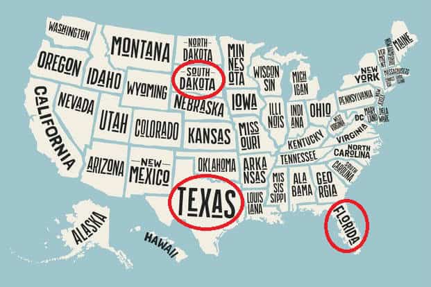 Florida Texas South Dakota best for American Nomads