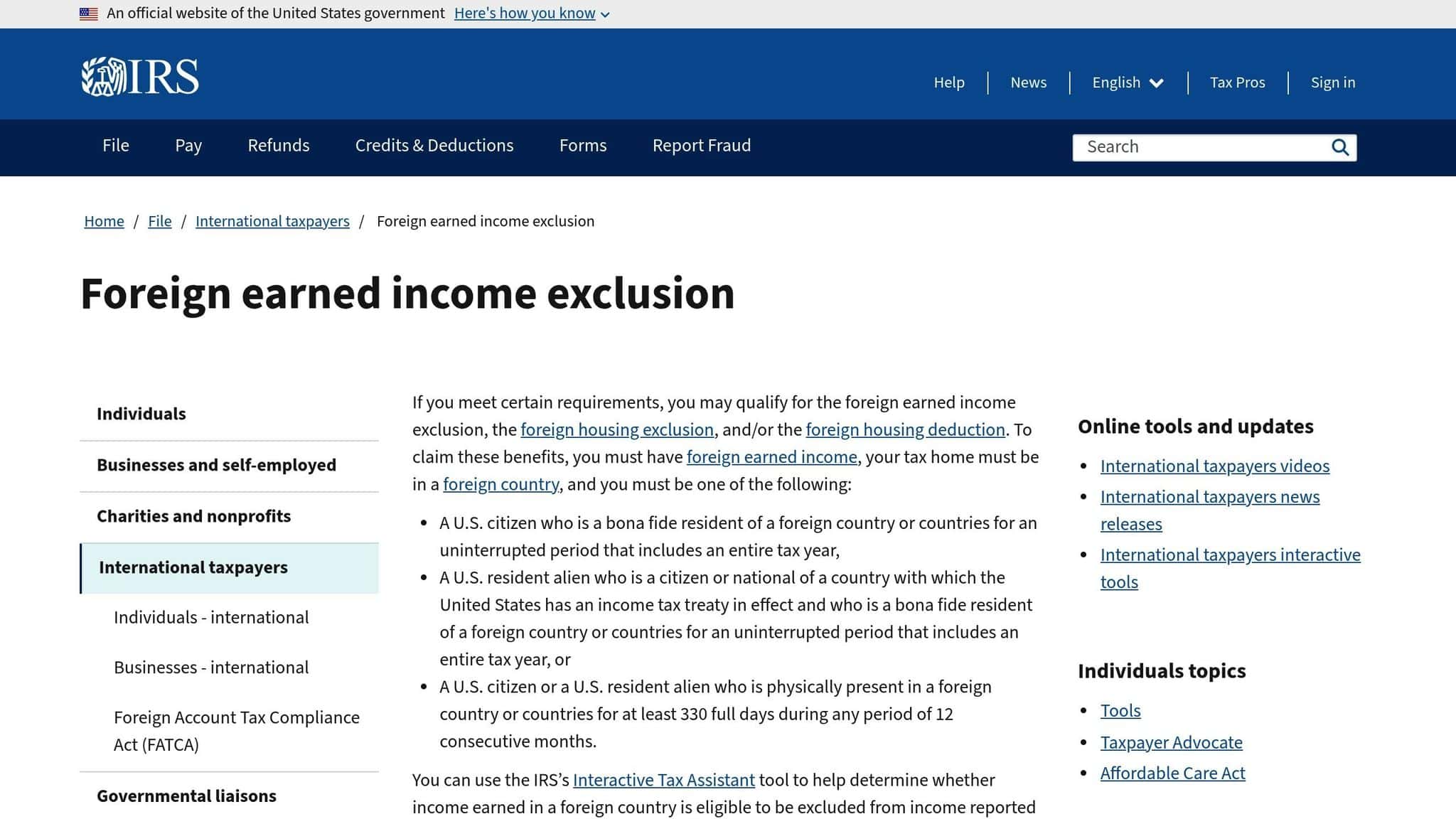 IRS foreign earned income exclusion