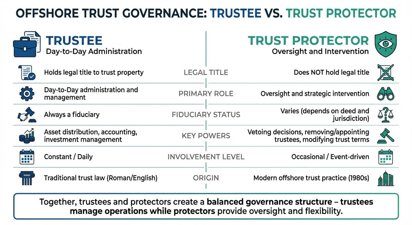 Trustee vs Protector Roles in Offshore Trusts Comparison